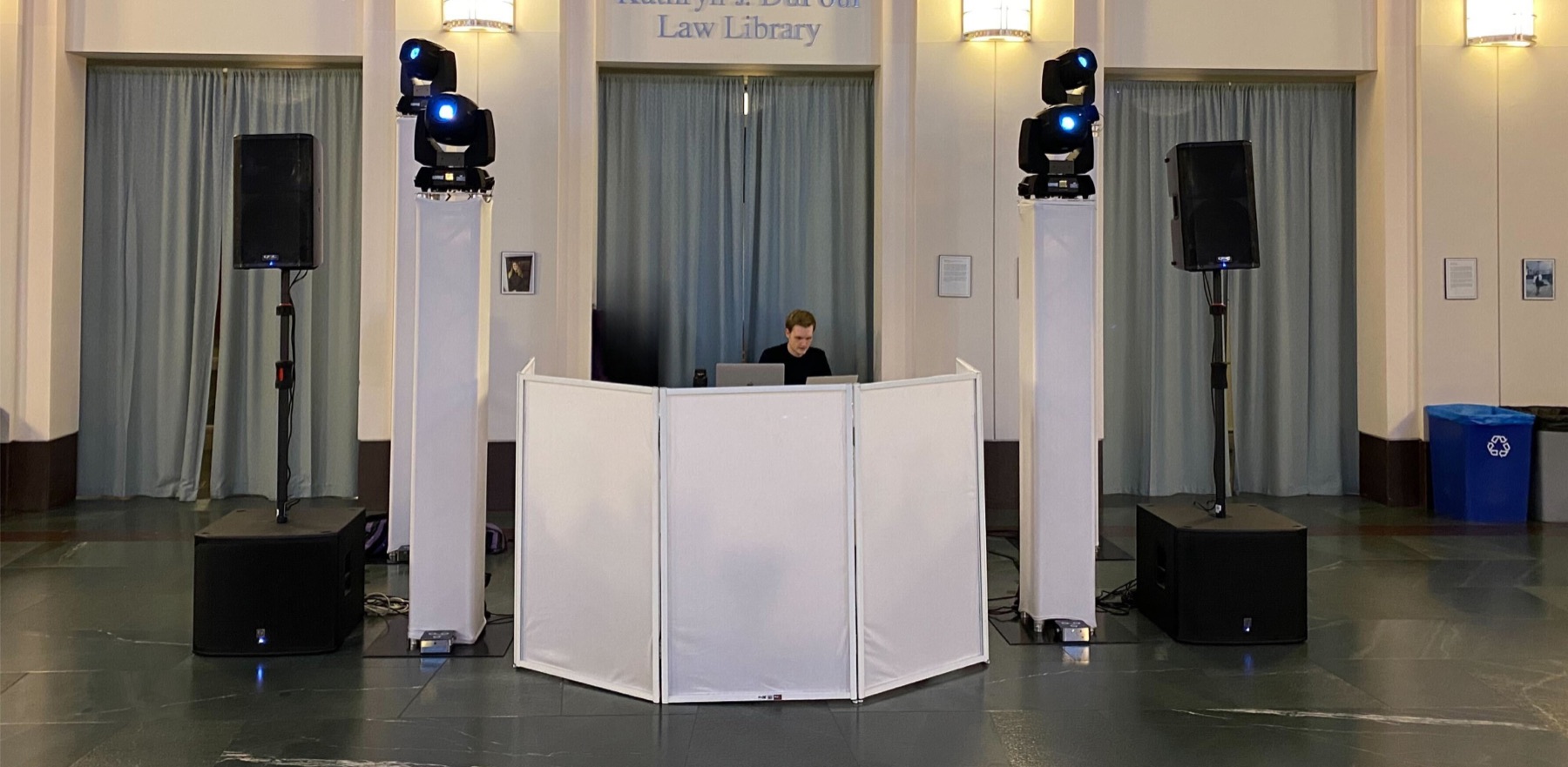 A Maryland’s DJ booth set up in a reception hall